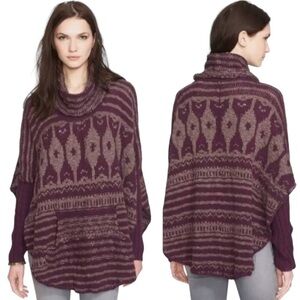 NWOT Free People Purple Rosey Lee Cowl Neck Poncho w/Pocket Oversized Sz S